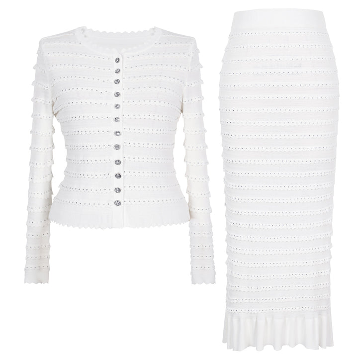 Geplooide top met uitlopende mouwen en maxi-rok set met tailleband – Rosiny 