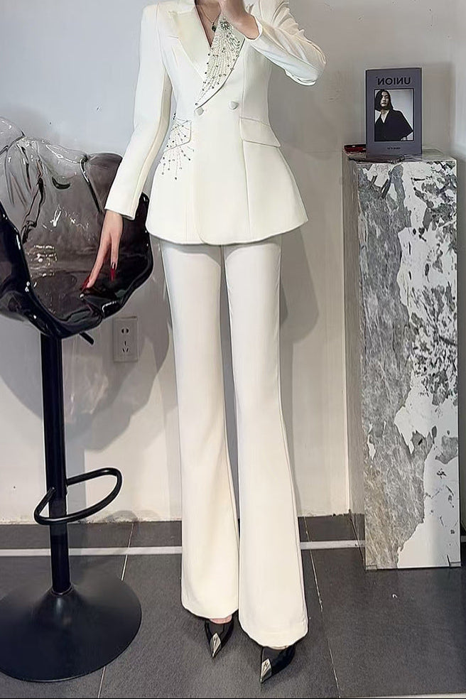 tailored flare suit with crystal burst embellishment – RUBINA