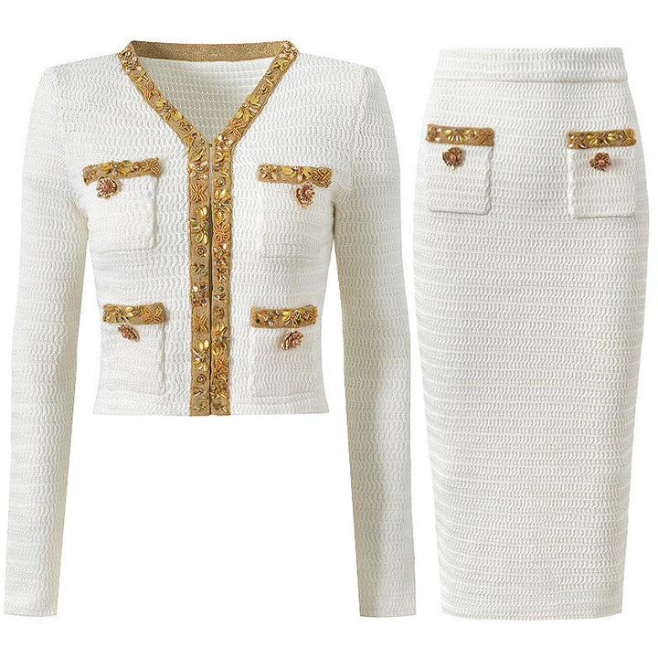 Haut à manches évasées plissées et ensemble jupe longue avec ceinture à la taille – Rosiny 