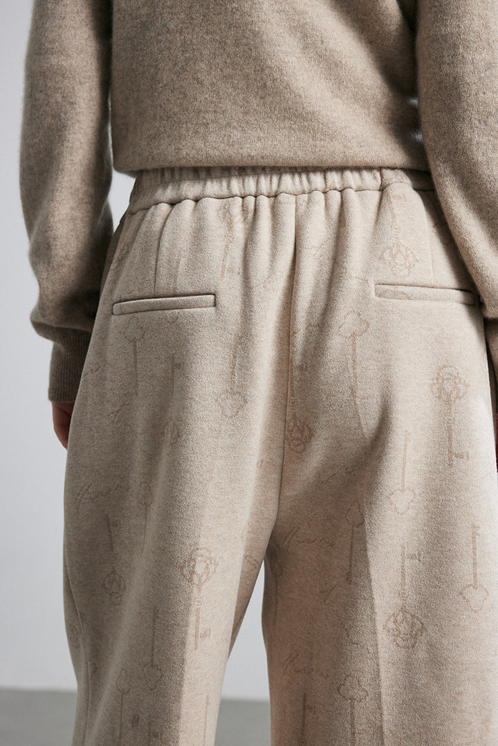 high-waist wide-leg cropped trousers with subtle jacquard texture – ELISE