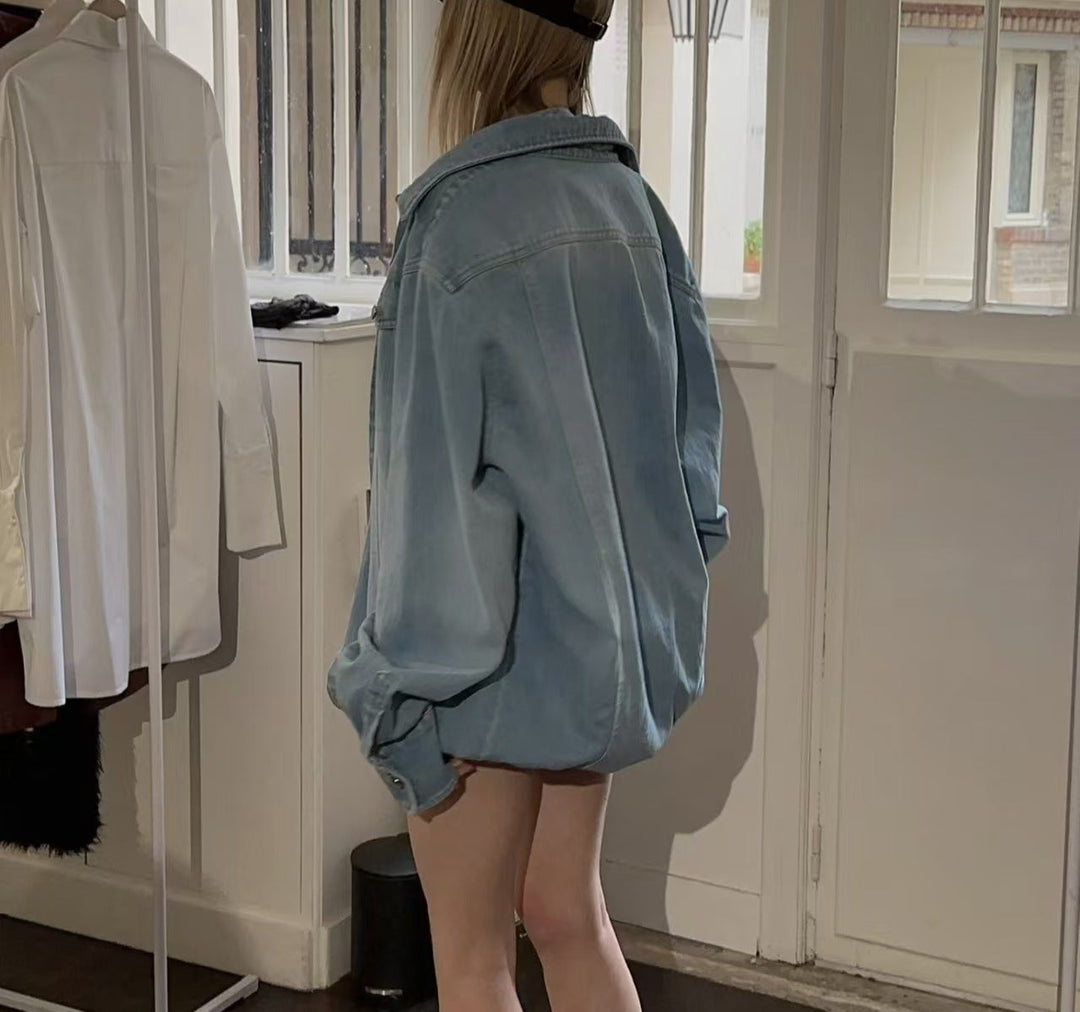 oversized denim shirt dress with button-down front – HARLOW