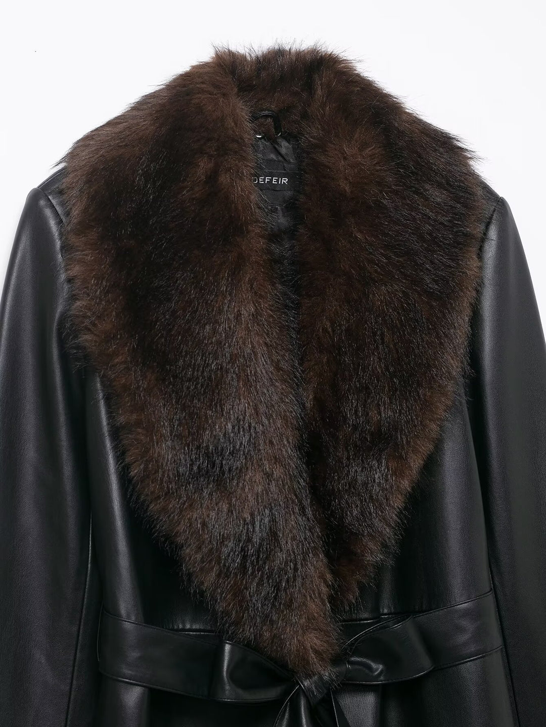 Faux Leather Long Coat with Fur Collar – EMAN