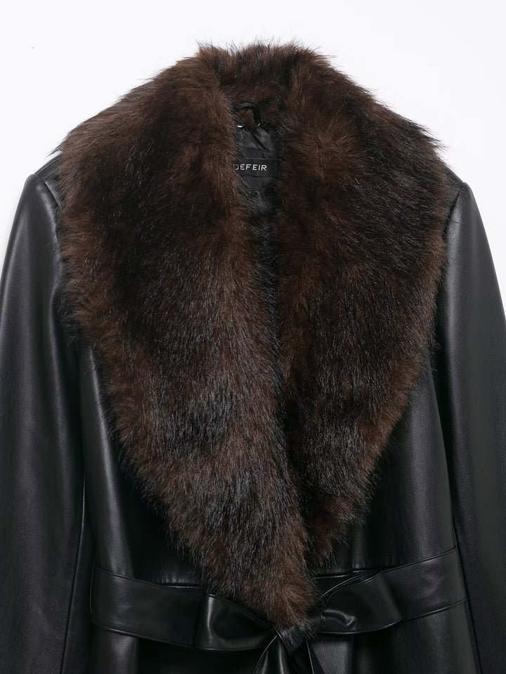Faux Leather Long Coat with Fur Collar – EMAN