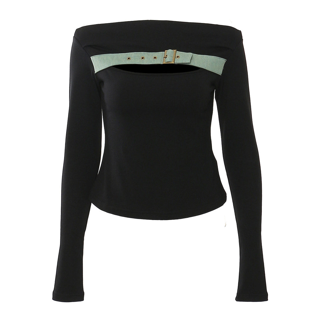 بلوزة بأكمام طويلة مكشوفة الكتفين مع حزام بإبزيم - سابر