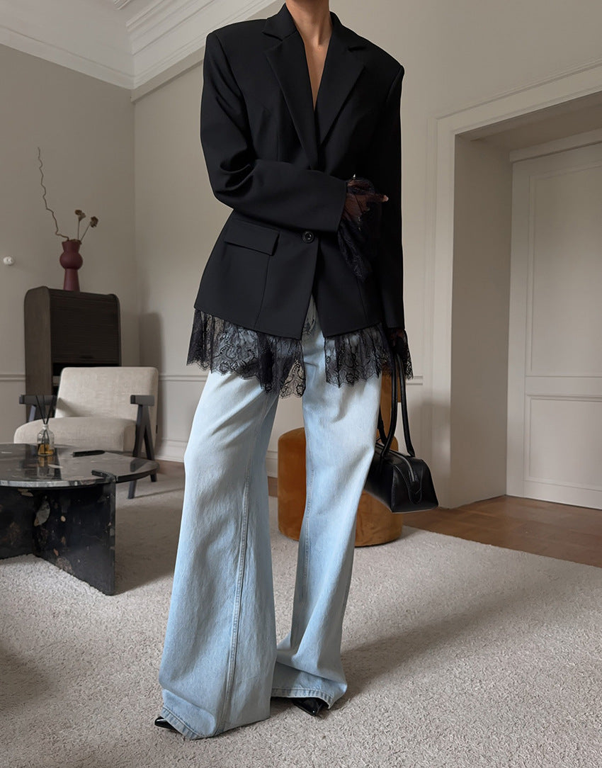 tailored blazer with lace hem – IVORY