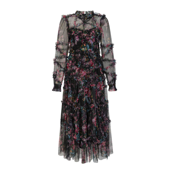 فستان تول شفاف متعدد الطبقات مزين بالزهور – فيوريلا