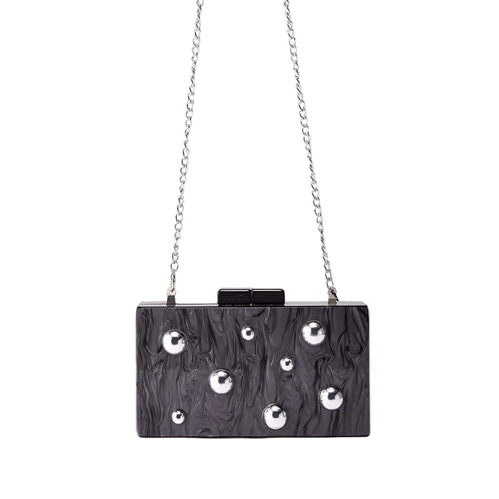 Tortoiseshell box clutch with gold stud accents – BASMA