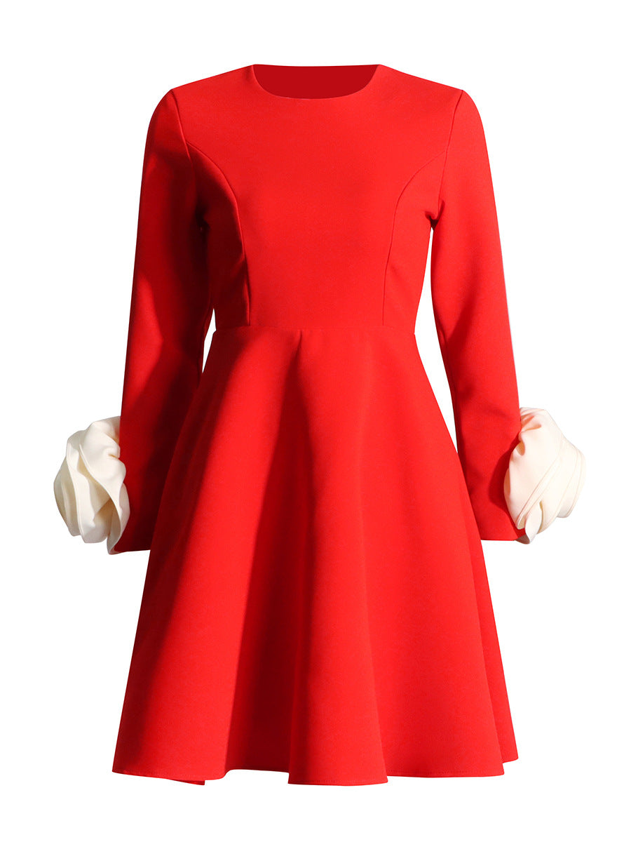 long-sleeve midi dress with sculptural floral cuffs – ROSA