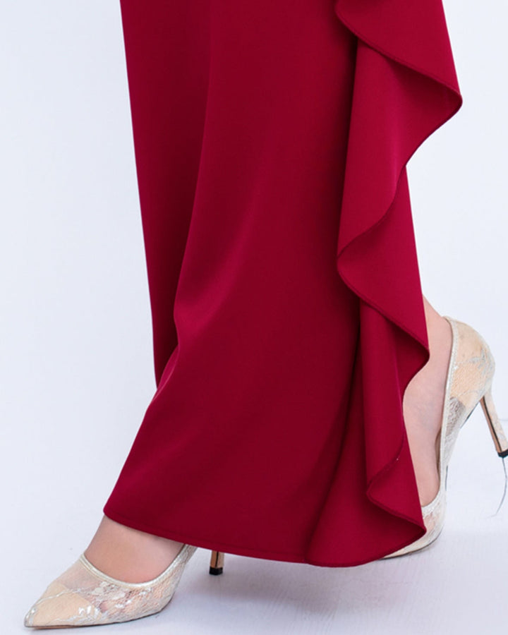 Haut à manches évasées plissées et ensemble jupe longue avec ceinture à la taille – Rosiny 