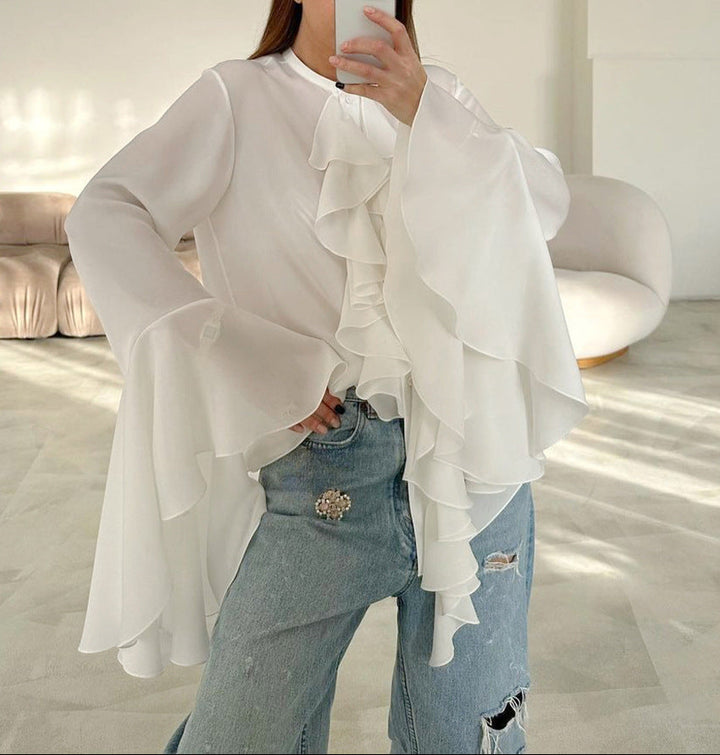 ruffled chiffon blouse with flared sleeves – OPHELIA