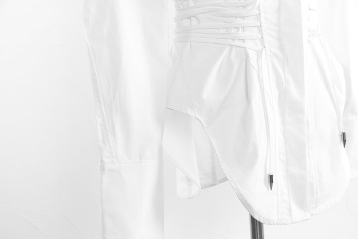 Corset-waist shirt dress with curved hem – BLANC