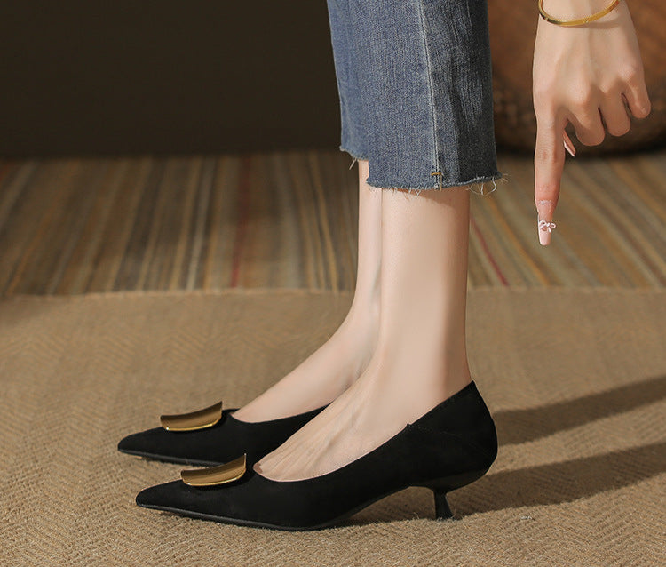 pointed toe pumps with metallic square buckle - AURELIANRI