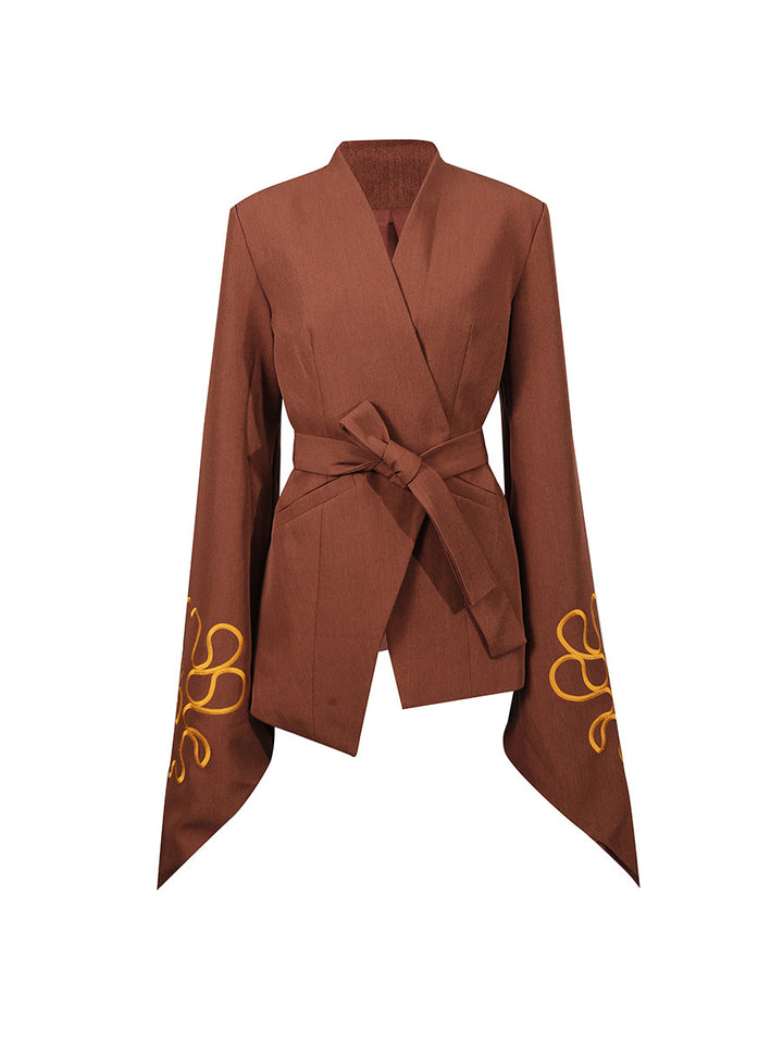 kimono-style jacket with embroidered flared sleeves – AMARA