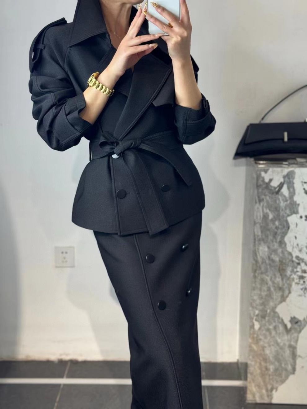 structured trench blazer with midi skirt – SIENNA