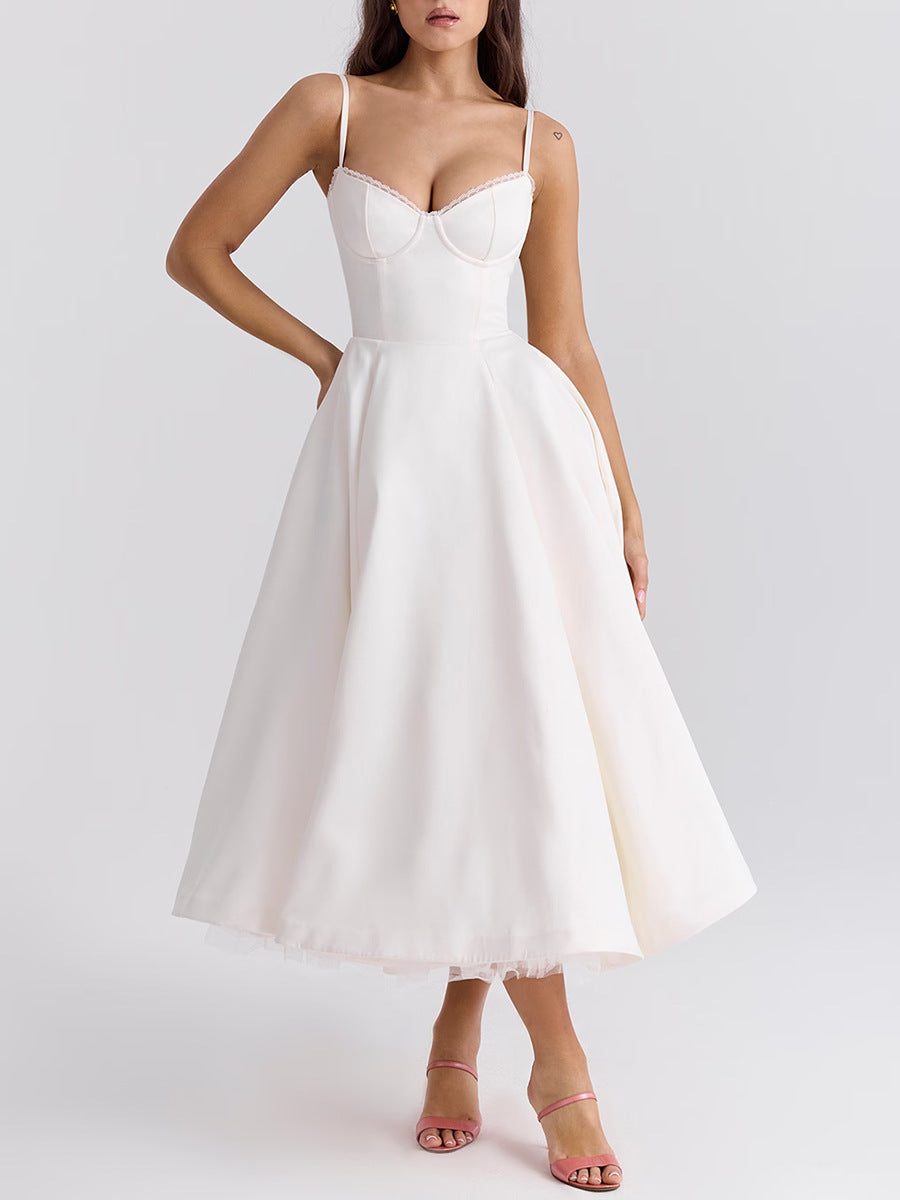 corset midi dress with flared satin skirt – MONZA