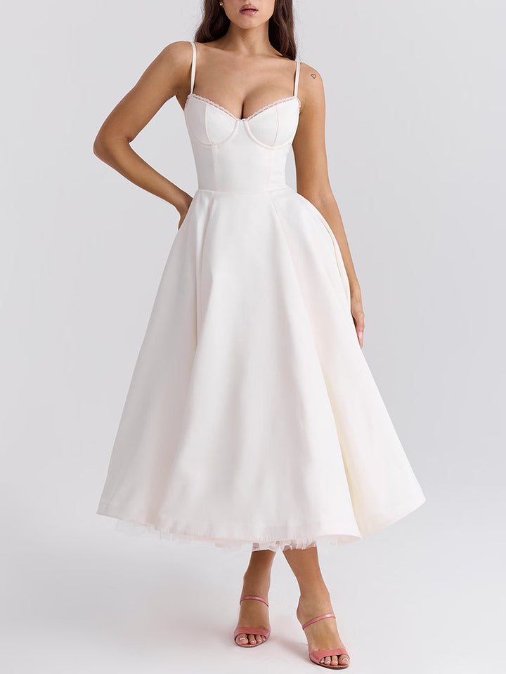 corset midi dress with flared satin skirt – MONZA