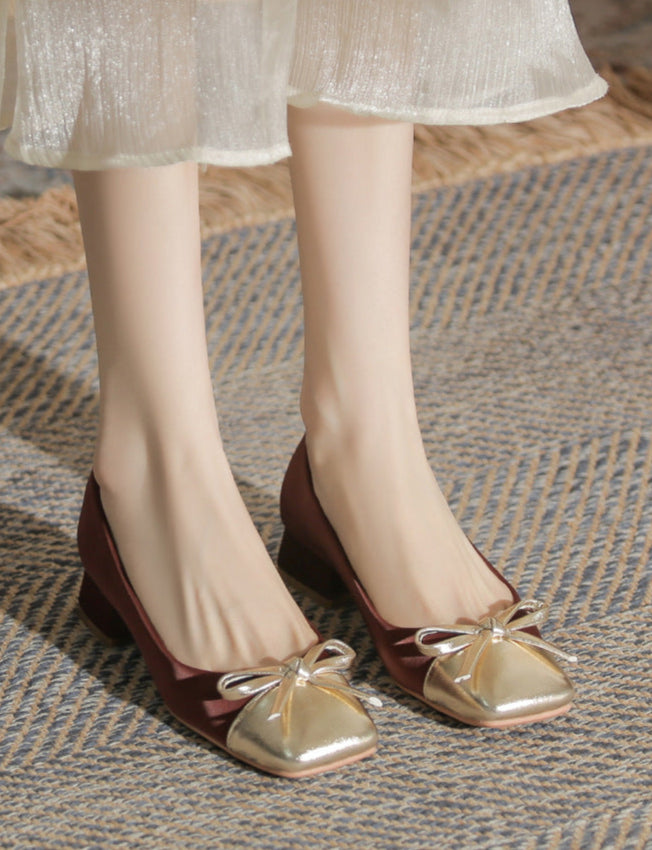 low block heel pumps with metallic bow accent - NORARLO