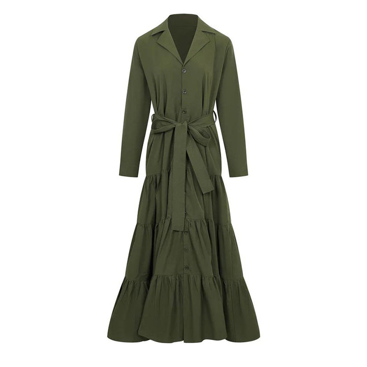 فستان قميص متعدد الطبقات بحزام وأكمام طويلة – ميكلا