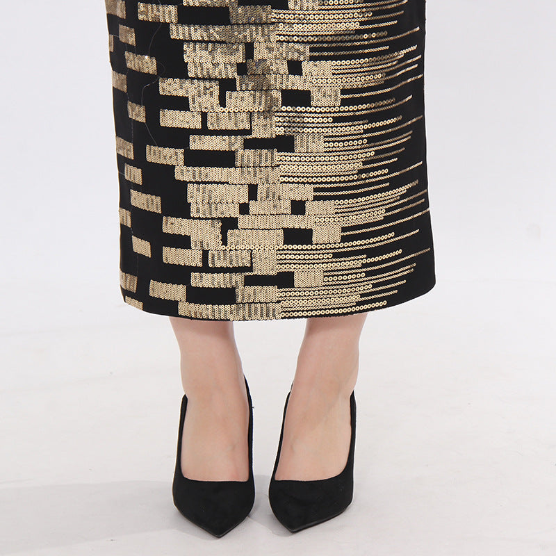 Tailored jacquard blazer & pencil skirt set with metallic geometric pattern – AURORA