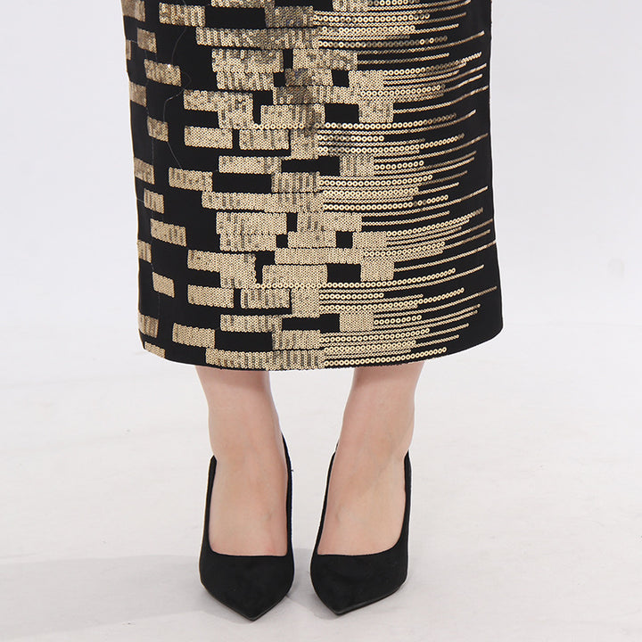 Tailored jacquard blazer & pencil skirt set with metallic geometric pattern – AURORA