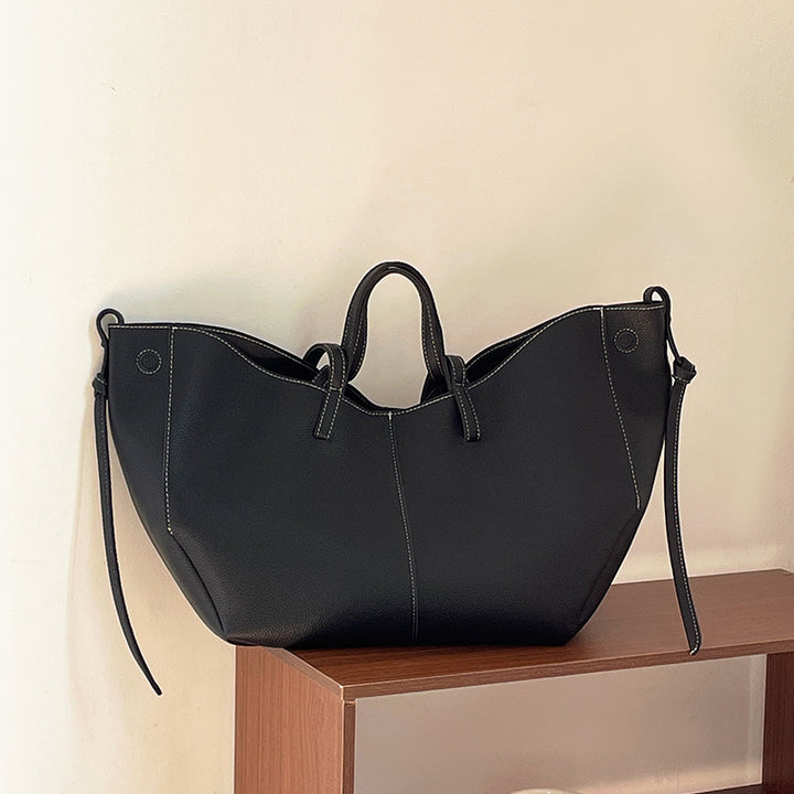 soft winged leather tote with drawstring side ties – ARIA