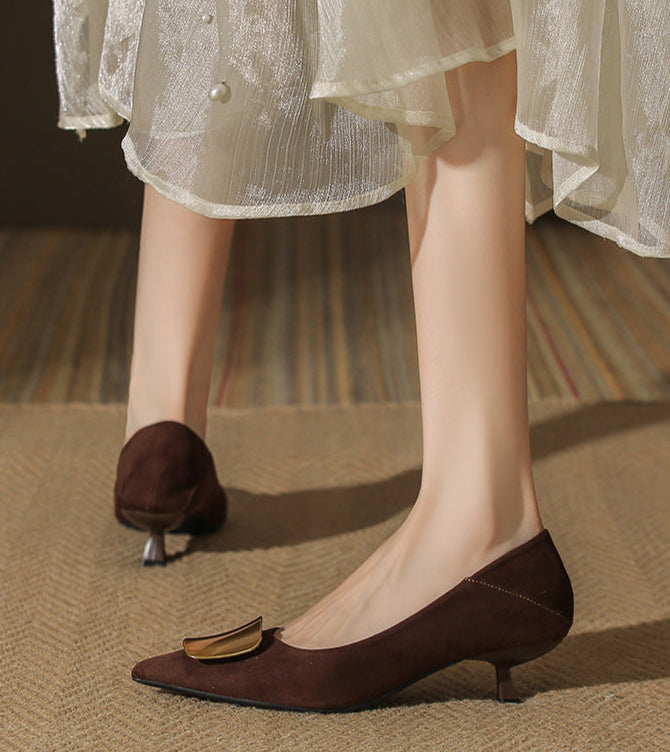 pointed toe pumps with metallic square buckle - AURELIANRI