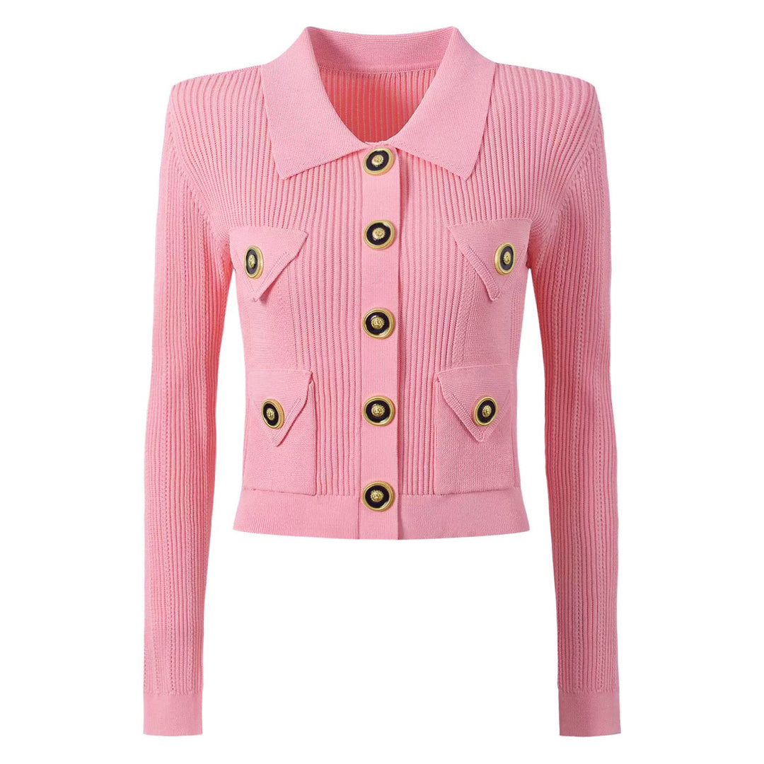 ribbed knit skirt set with gold button detail - AURELIAMI