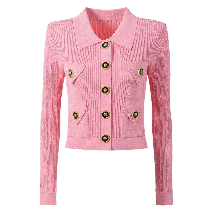 ribbed knit skirt set with gold button detail - AURELIAMI