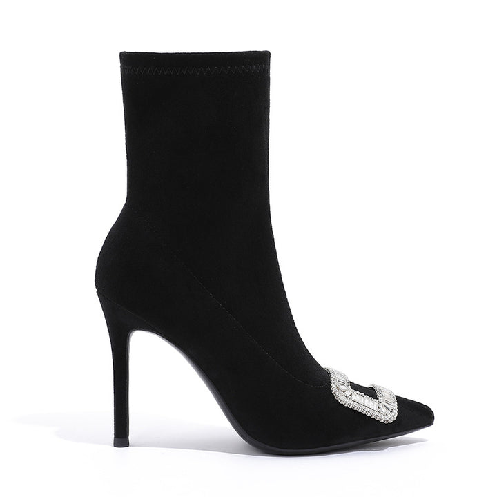 pointed-toe suede ankle boots with crystal buckle – VALENTINRA