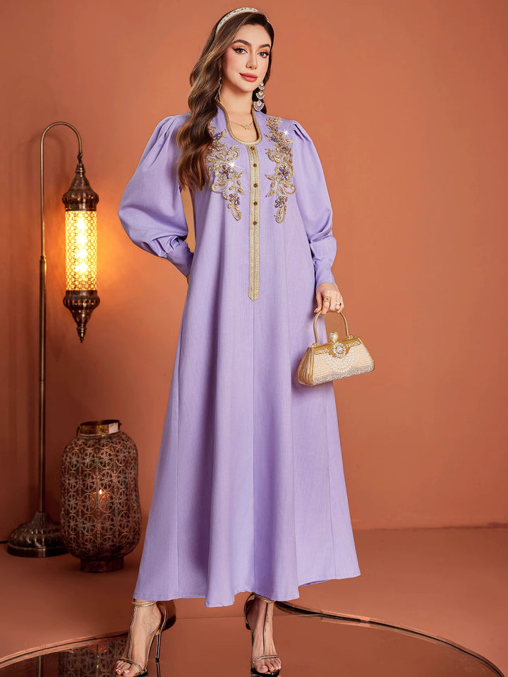 op maat gemaakte flare-pak met satijnen pofmouwen – VALENCIA 