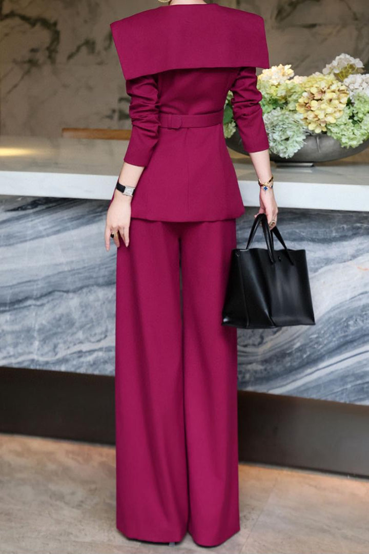 structured wide-leg jumpsuit with sculpted shawl collar – VANTEA