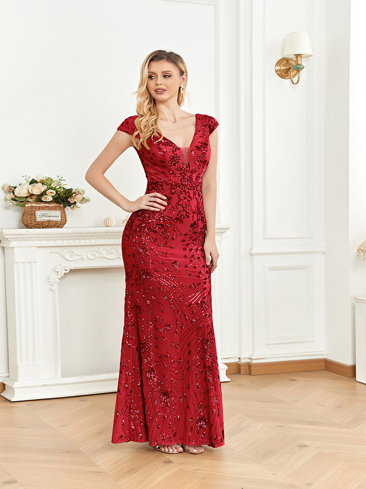 cap-sleeve sequin mermaid gown – RUBINA