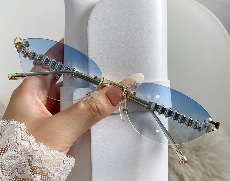 rimless cat-eye sunglasses with gold studded temples – ASTRIDI