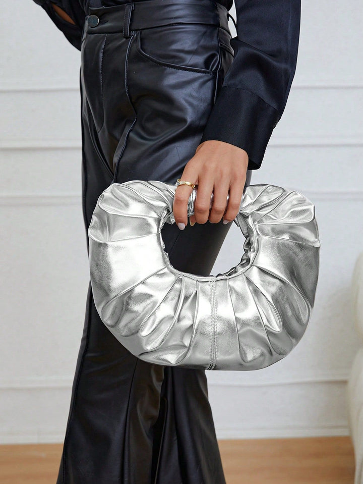 metallic ruched handle bag with circular silhouette – NOVANVI
