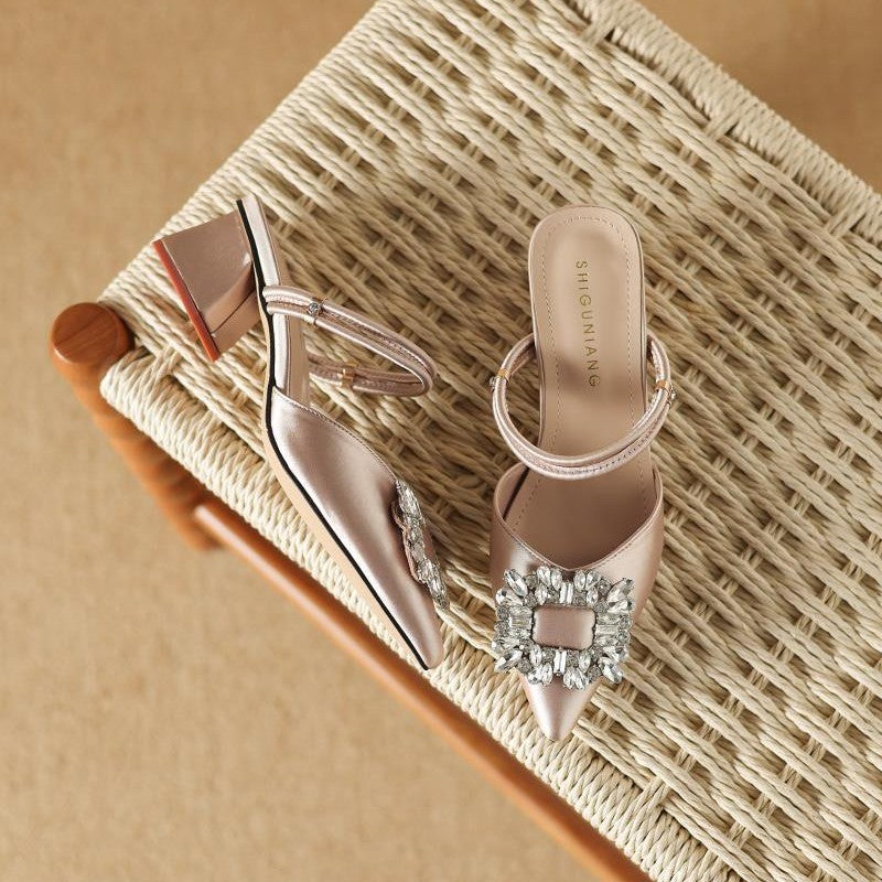 pointed-toe satin mules with crystal buckle - AURORAQLI