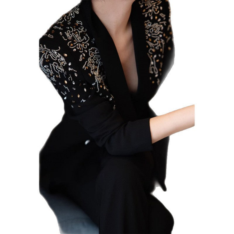 embellished-shoulder tailored blazer set – ASTERA