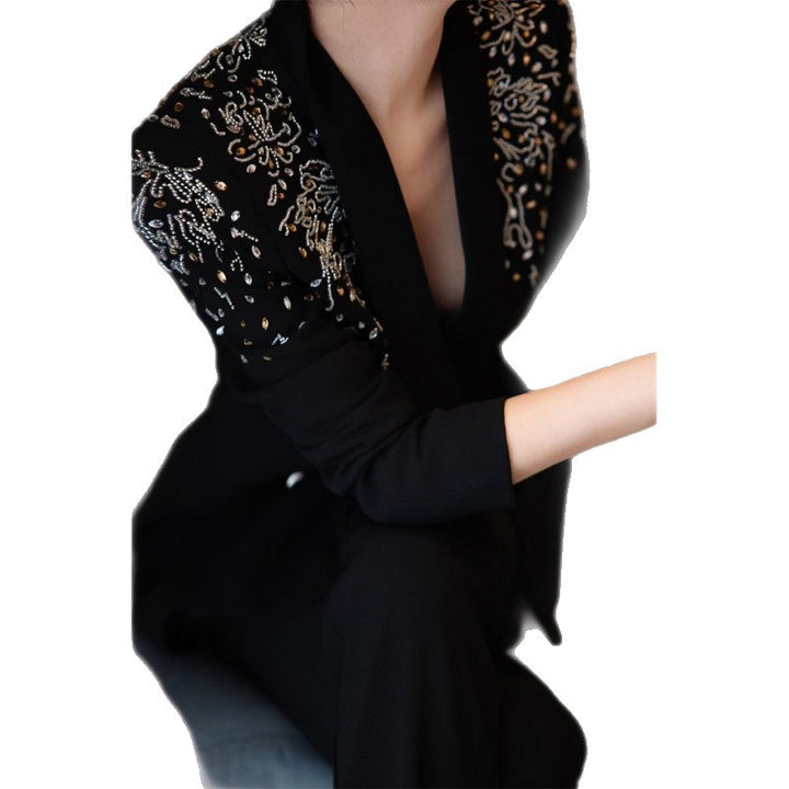 embellished-shoulder tailored blazer set – ASTERA