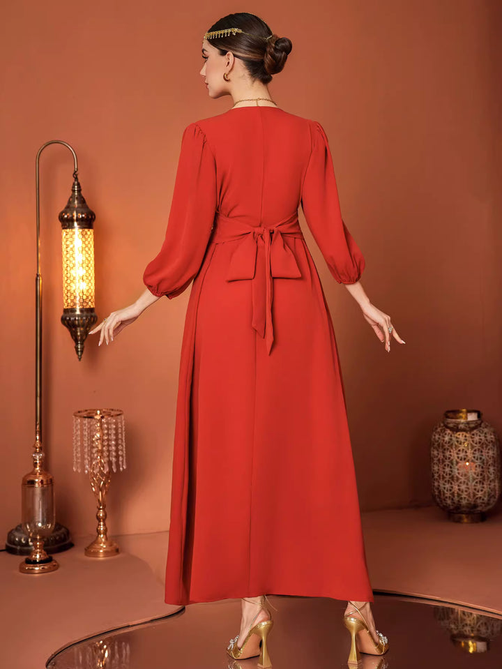 Elegant Long Sleeve Maxi Dress with Soft Draping – AMARA