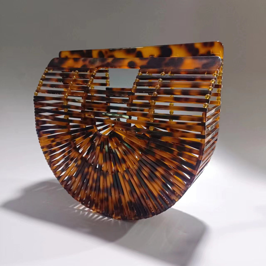 geweven rieten draagtas met dubbele leren handvatten – LÉONIE 