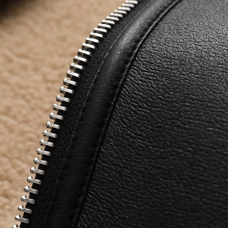 zip-front faux leather shearling jacket – ANOUR