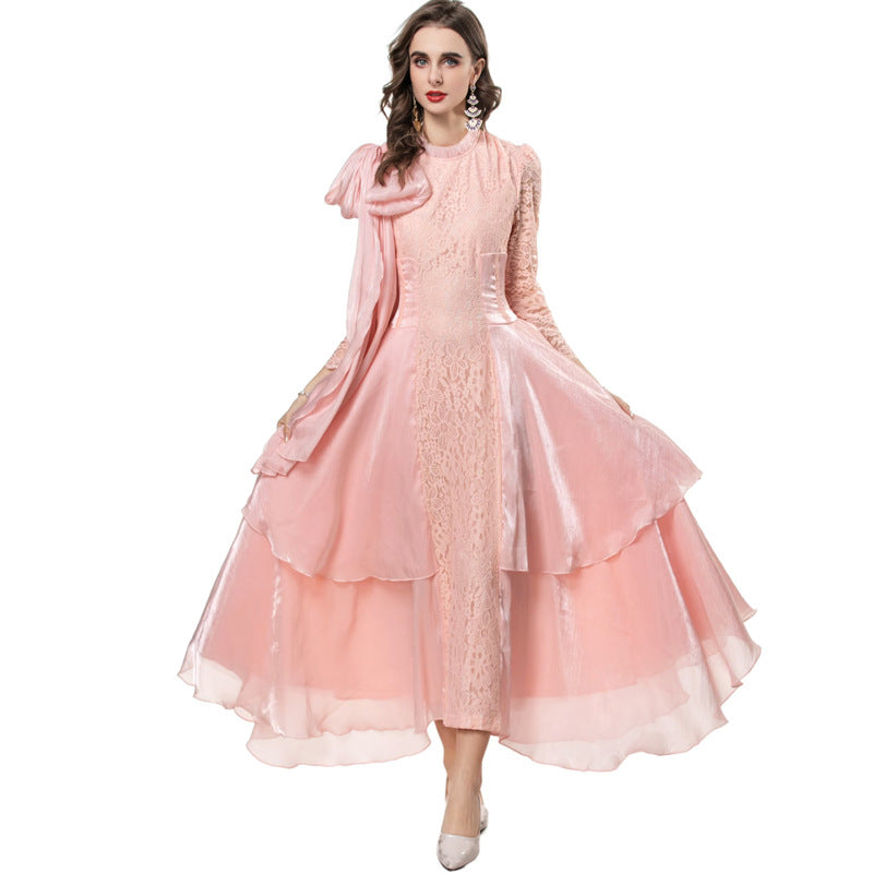 long lace dress with layered asymmetric skirt - AURELIFA