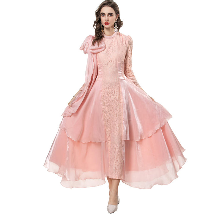 long lace dress with layered asymmetric skirt - AURELIFA