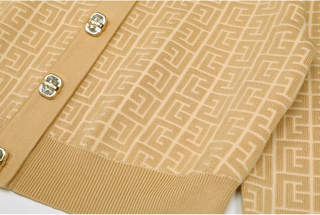 knitted two-piece dress set with logo pattern – CAMILA