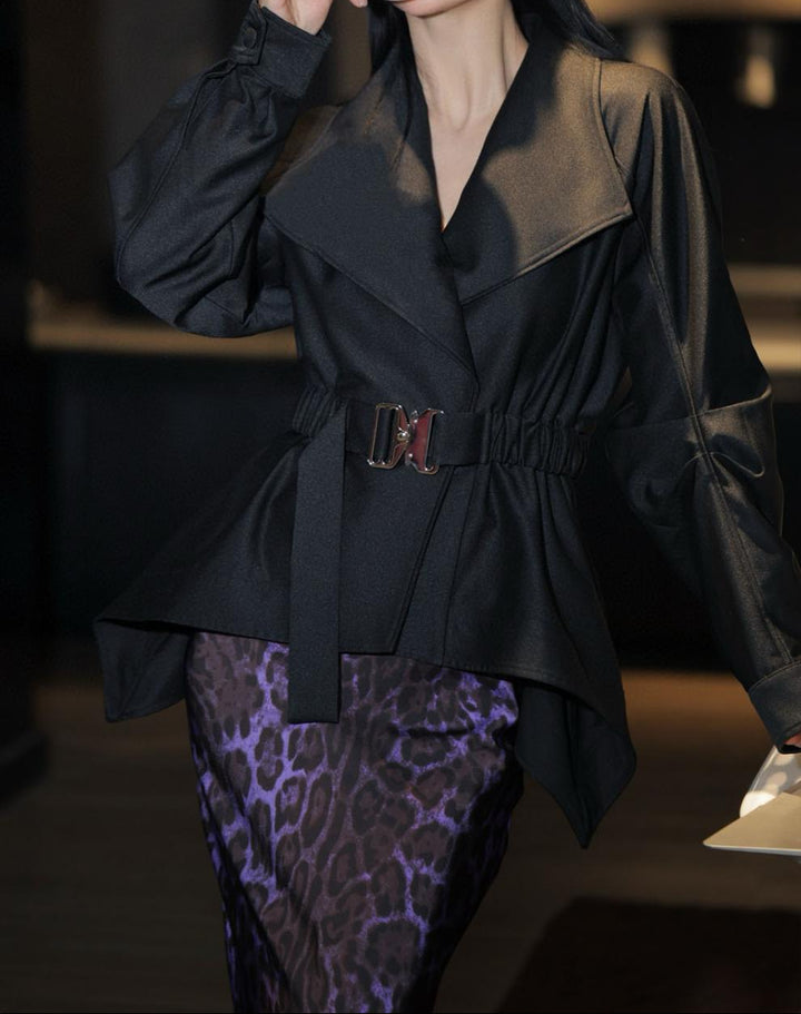 asymmetric belted jacket with wide lapel – VARESSA