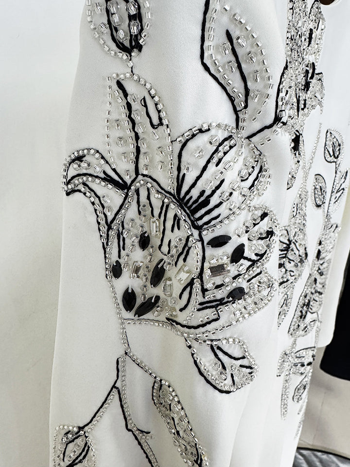 Long-Sleeve Column Dress with Floral Embroidery – ELIORA