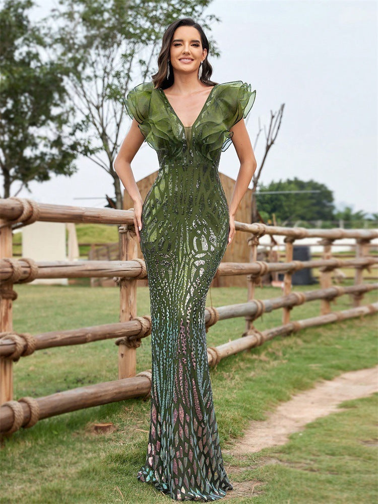 Geplooide top met uitlopende mouwen en maxi-rok set met tailleband – Rosiny 