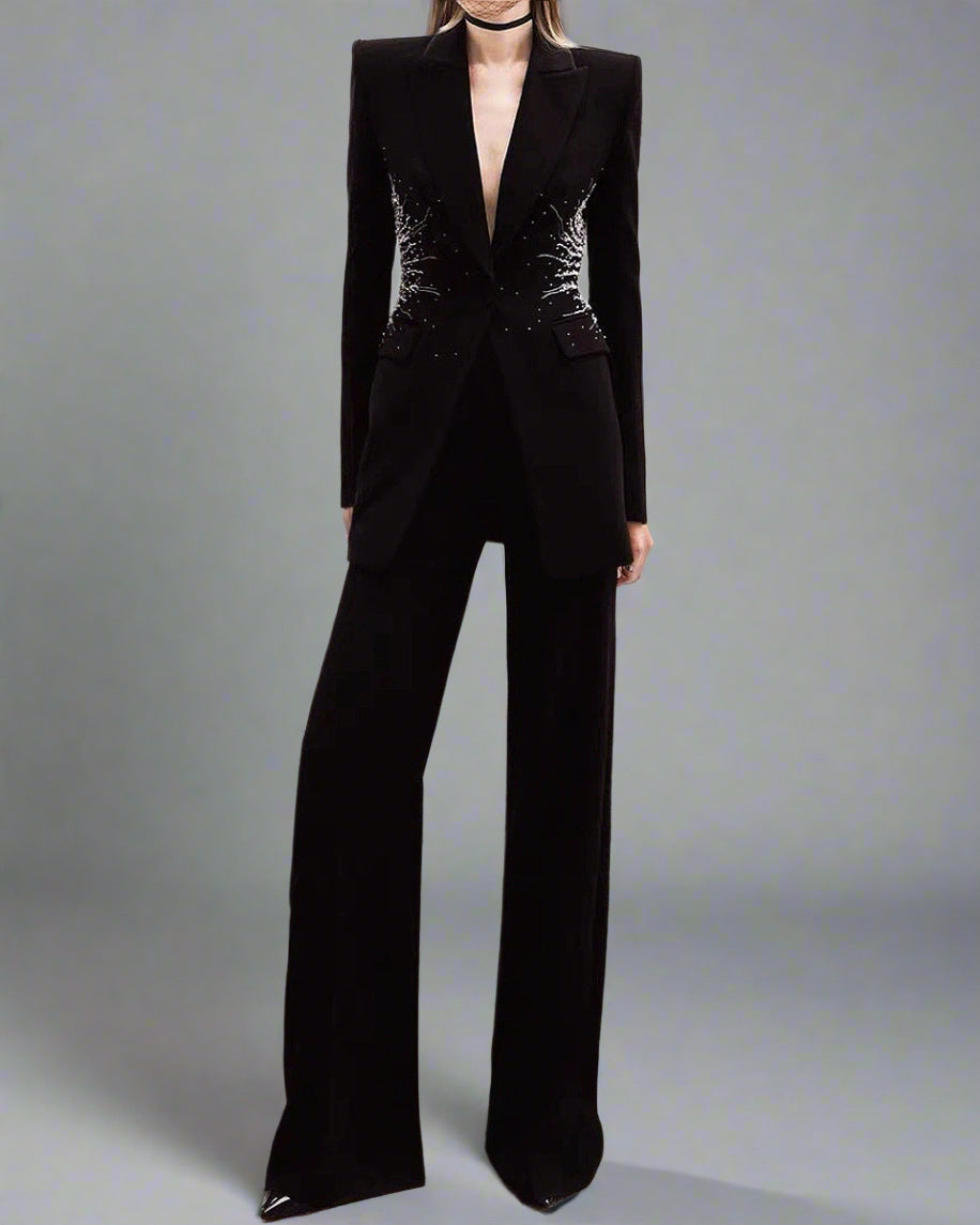 tailored pantsuit with pearl-embellished blazer – NOVALKI