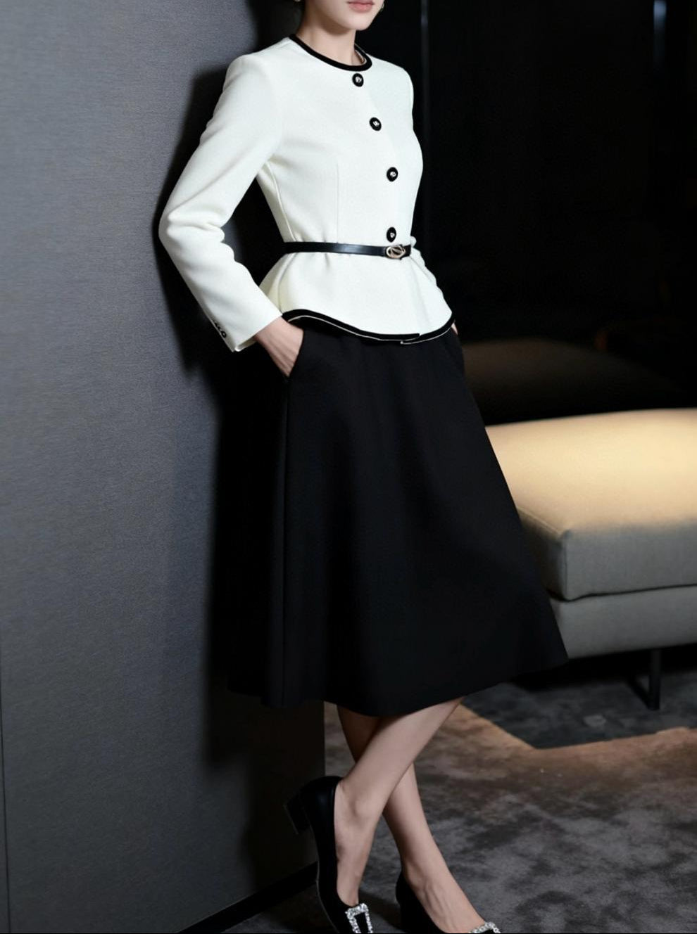 فستان جاكيت ببلوم بأزرار متباينة – نوير