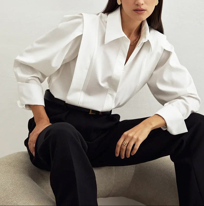 structured asymmetric shirt with deep V placket – NOIRÉ