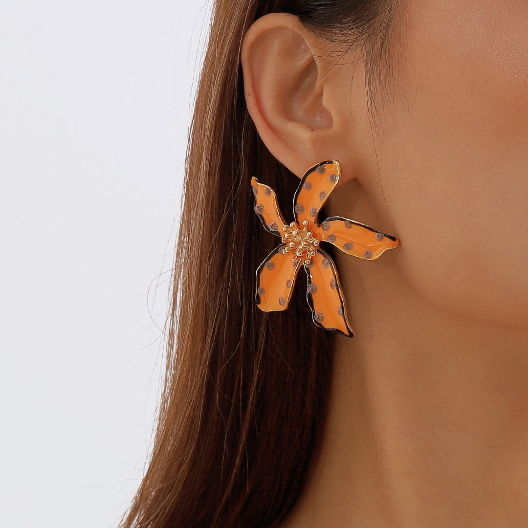 polka dot enamel flower earrings with gold accents - NOVAXI